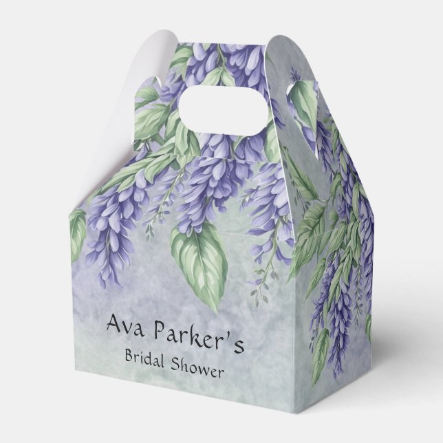 Watercolor Lavender Wisteria Bridal Shower Favor Boxes (Front Side)