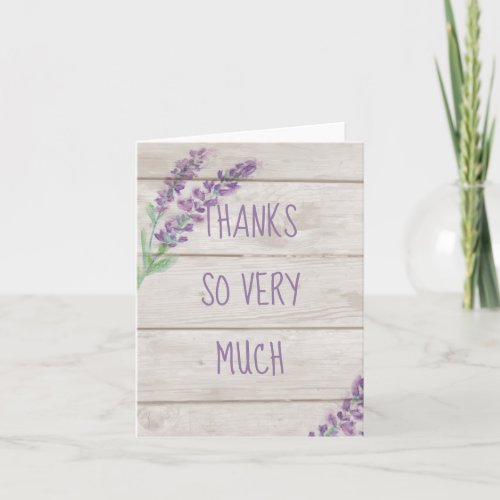 Watercolor Lavender  Wood Thank You Blank Card