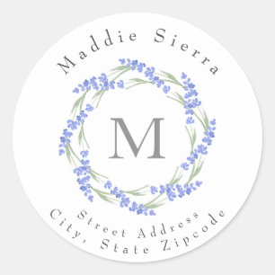 Watercolor Lavender Wreath Classic Round Sticker