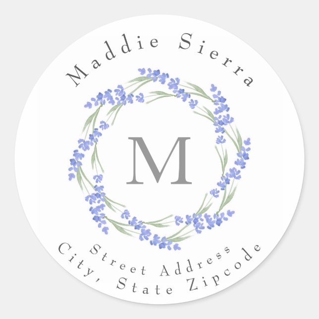 Watercolor Lavender Wreath Classic Round Sticker (Front)