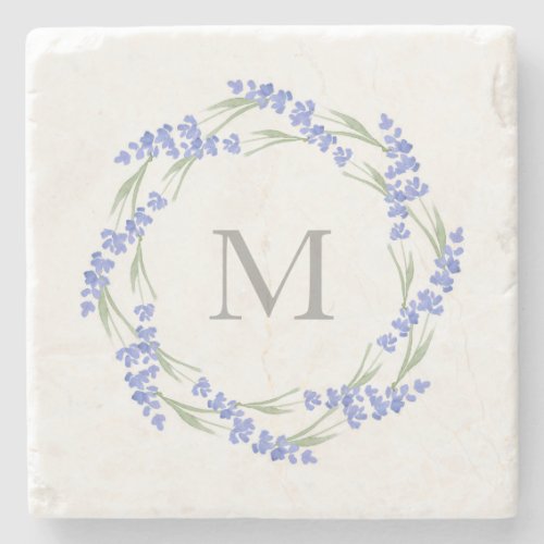 Watercolor Lavender Wreath  Stone Coaster