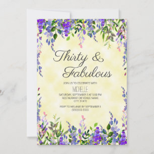 Watercolor Lavender Yellow 30 & Fabulous Birthday Invitation