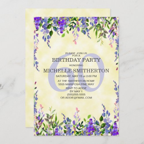 Watercolor Lavender Yellow 60th Birthday Party Invitation