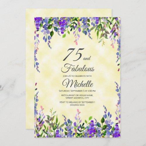 Watercolor Lavender Yellow 75  Fabulous Birthday Invitation