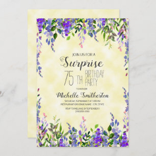 Watercolor Lavender Yellow Surprise 75th Birthday Invitation