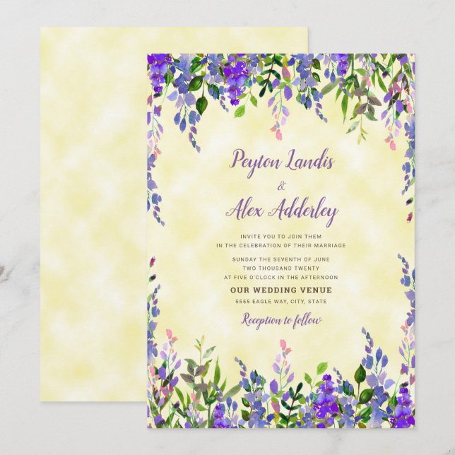 Watercolor Lavender Yellow Wedding Invitation (Front/Back)