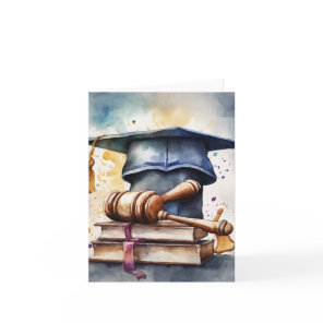 Watercolor Law School Graduation Card-Cap & Gavel Card