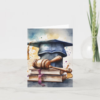 Watercolor Law School Graduation Card-Cap & Gavel Card