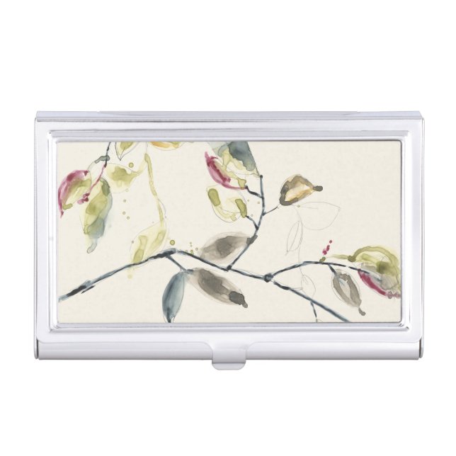 Watercolor Leaf Branch Business Card Case (Front)