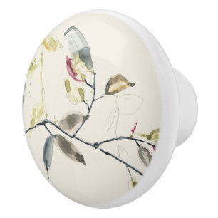 Watercolor Leaf Branch Ceramic Knob
