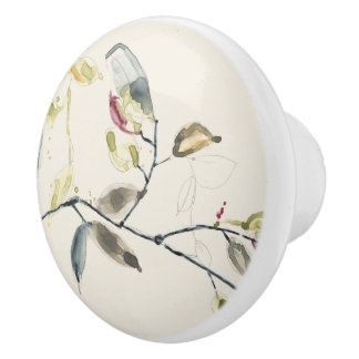 Watercolor Leaf Branch Ceramic Knob