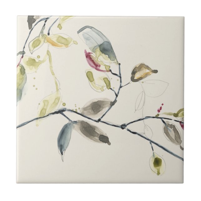 Watercolor Leaf Branch Ceramic Tile (Front)