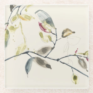 Watercolor Leaf Branch Glass Coaster