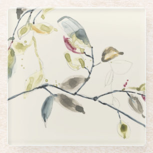 Watercolor Leaf Branch Glass Coaster
