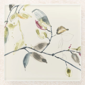 Watercolor Leaf Branch Glass Coaster