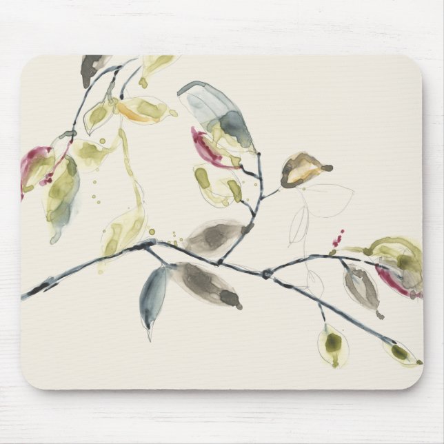 Watercolor Leaf Branch Mouse Pad (Front)