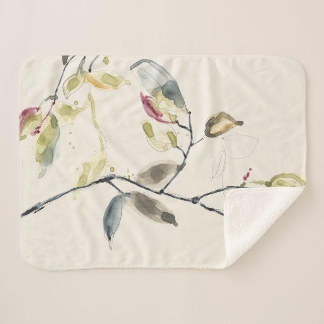 Watercolor Leaf Branch Sherpa Blanket (Front (Horizontal))