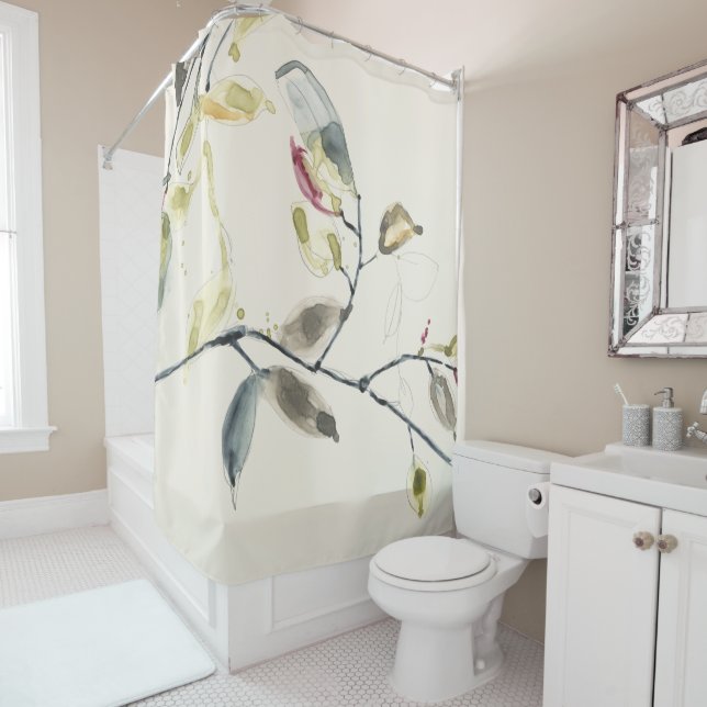 Watercolor Leaf Branch Shower Curtain (In Situ)
