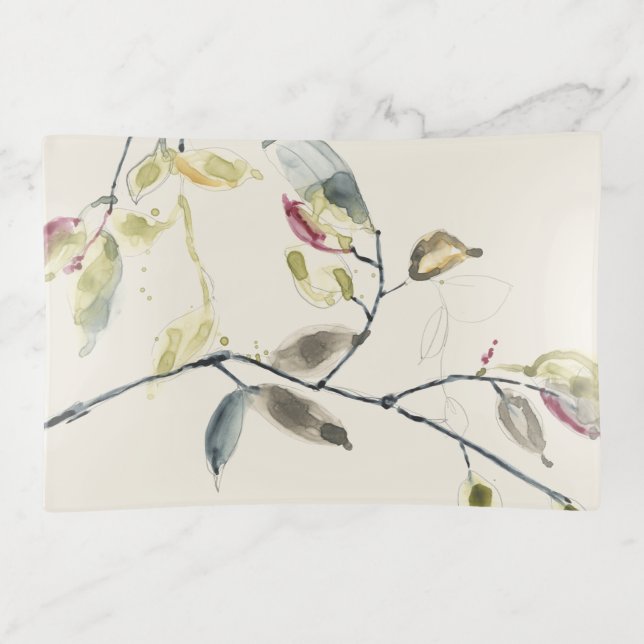 Watercolor Leaf Branch Trinket Tray (Front)