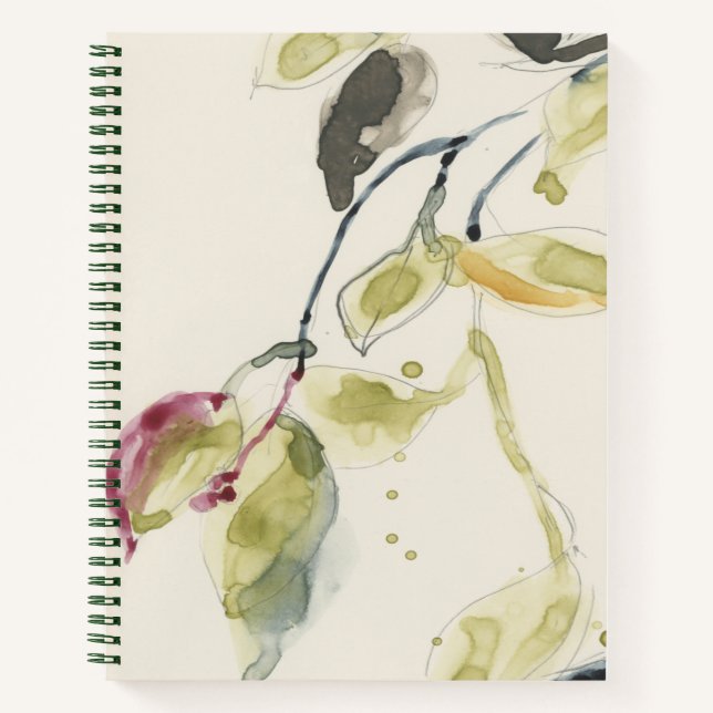 Watercolor Leaf Branch Triptych Notebook (Front)