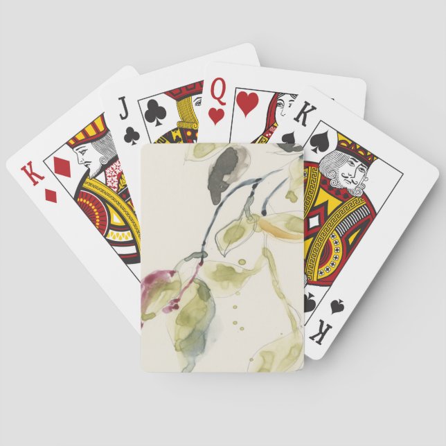 Watercolor Leaf Branch Triptych Poker Cards (Back)