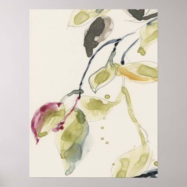 Watercolor Leaf Branch Triptych Poster (Front)