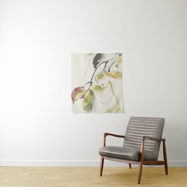 Watercolor Leaf Branch Triptych Tapestry (In Situ)