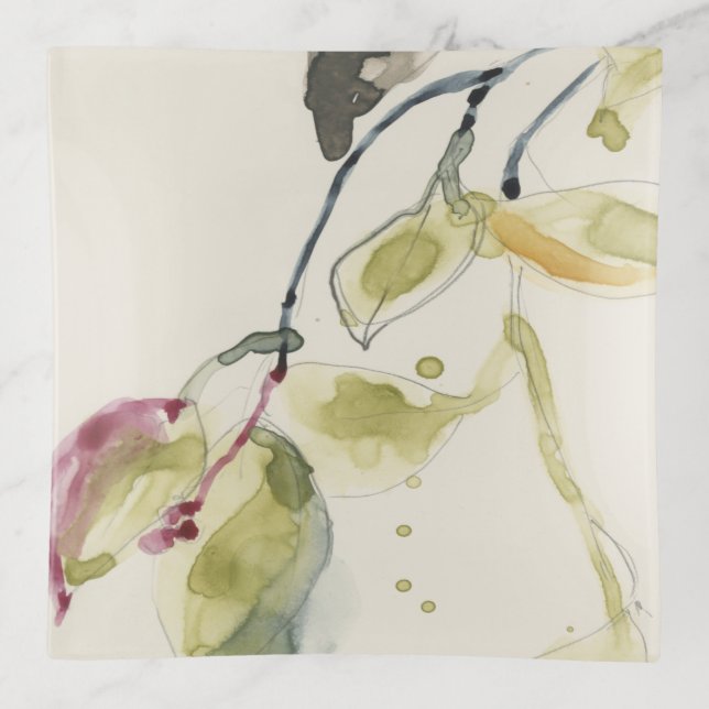 Watercolor Leaf Branch Triptych Trinket Tray (Front)