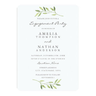 Watercolor Leaf Engagement Party Invitation