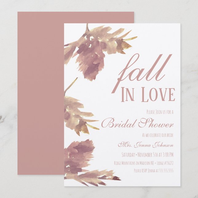 Watercolor Leaf Fall Bridal Shower Rustic Invitation (Front/Back)