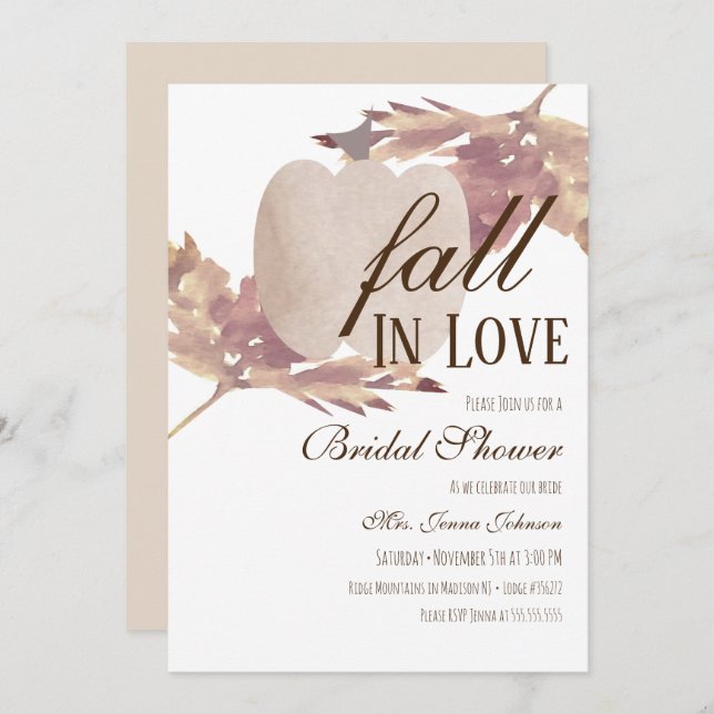 Watercolor Leaf Fall Pumpkin Bridal Shower  Invitation (Front/Back)