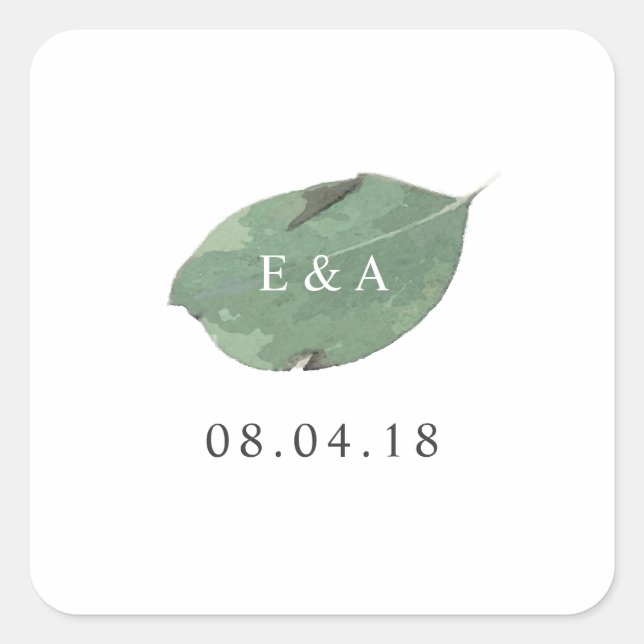 Watercolor leaf favor sticker | Square (Front)