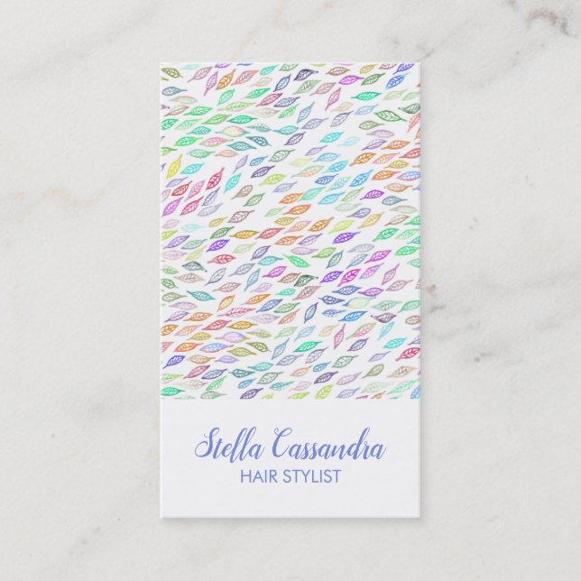 Watercolor Leaf Feather Colorful Modern Pattern Business Card (Front)
