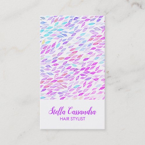 Watercolor Leaf Feather Colorful Modern Pattern Business Card