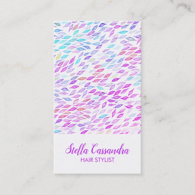Watercolor Leaf Feather Colorful Modern Pattern Business Card (Front)