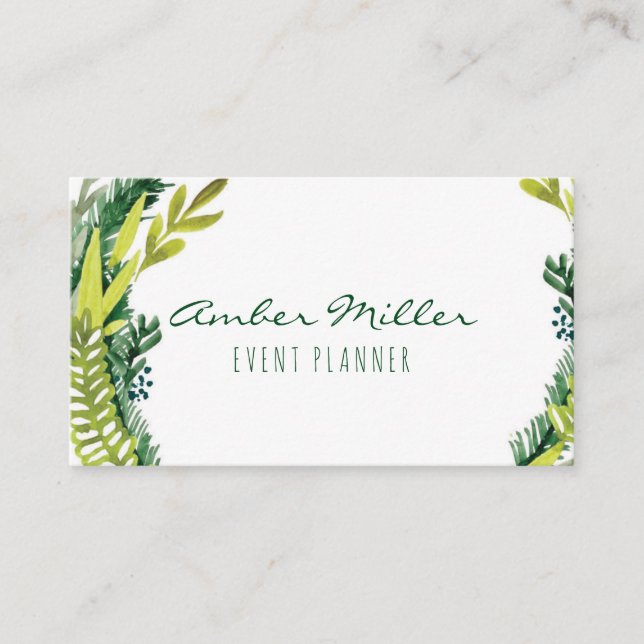 Watercolor Leaf Floral Business Card (Front)