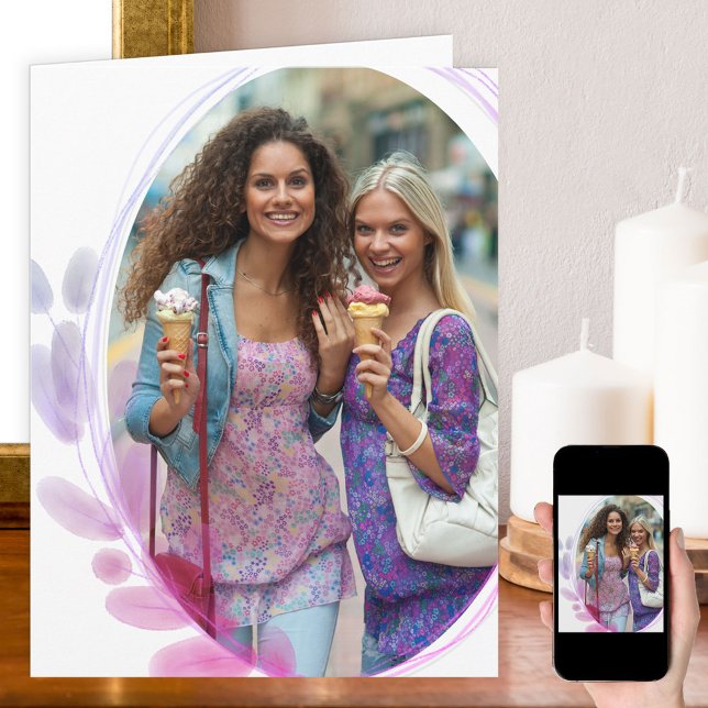 Watercolor Leaf Framed Photo for Any Occasion Card (Creator Uploaded)