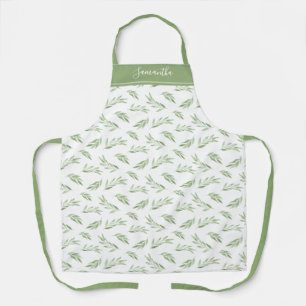 Watercolor Leaf Greenery Personalized Name Apron