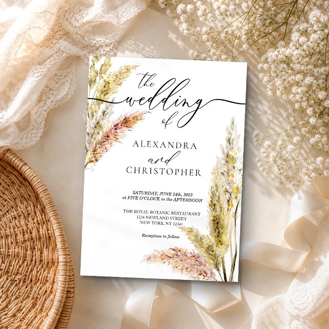 Watercolor Leaf signature calligraphy wedding Invitation (Creator Uploaded)
