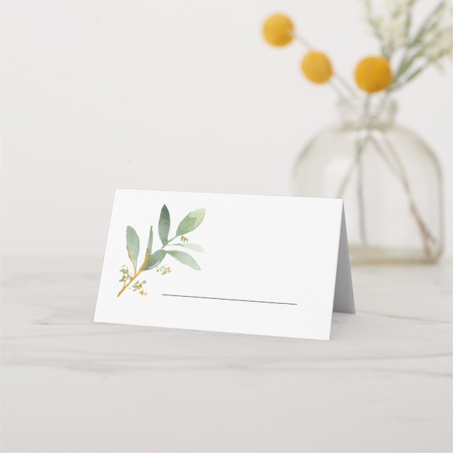 Watercolor leaf Wedding or event place card (Front)