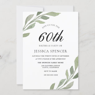Watercolor Leaf Womans mens 60th Birthday Invite