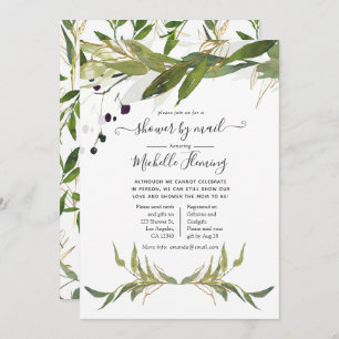 Watercolor Leafy Greenery Baby Shower by Mail Invitation
