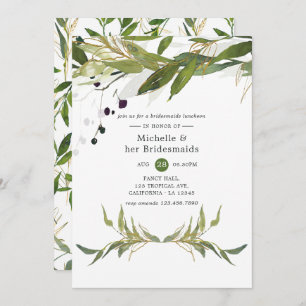 Watercolor Leafy Greenery Bridesmaids Luncheon Invitation