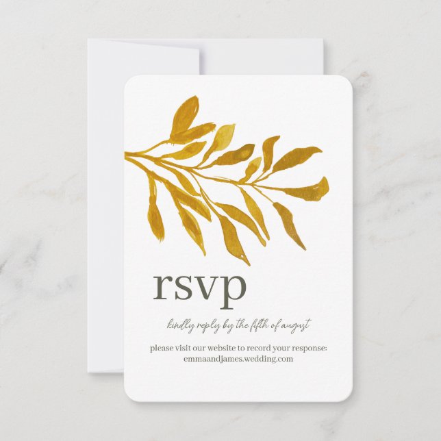 Watercolor Leafy Response RSVP Wedding Site Card (Front)