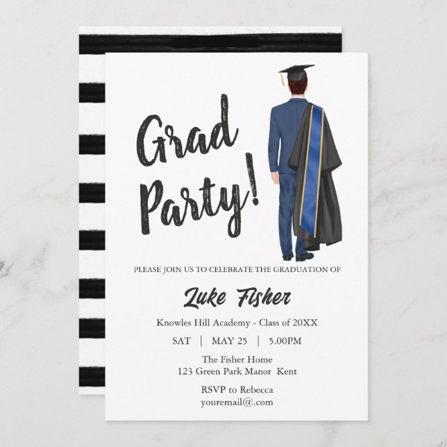 Watercolor Leavers Graduation Gown & Cap  Invitation (Front/Back)
