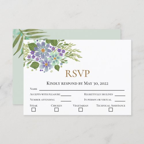 Watercolor Leaves 04b Wedding RSVP with Photo