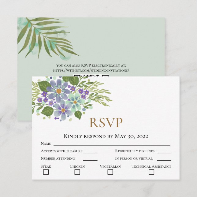 Watercolor Leaves 04b Wedding RSVP with Photo Card (Front/Back)