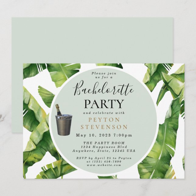 Watercolor Leaves 05 Bachelor/ette Party Invite (Front/Back)
