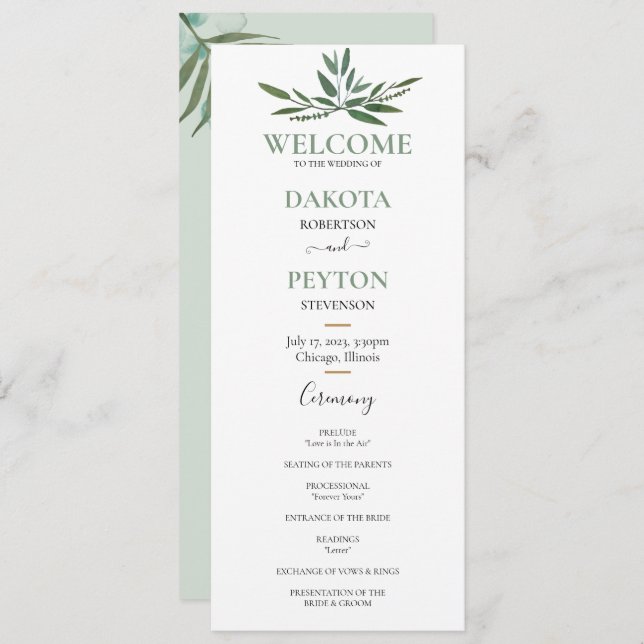 Watercolor Leaves 07a Wedding Ceremony Program (Front/Back)