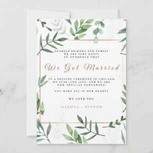 Watercolor Leaves 10a Wedding Elopement Card